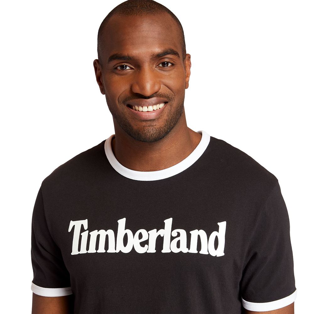 Camisetas Timberland Argentina Hombre - Tbl® Linear Logo Ringer - Negras - HIUFDZ-907